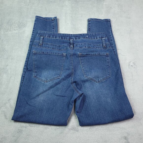 Refuge Womens Skinny Ankle Jeans 8 Dark Wash Mid Rise 3 Button Stretch - Picture 2 of 7